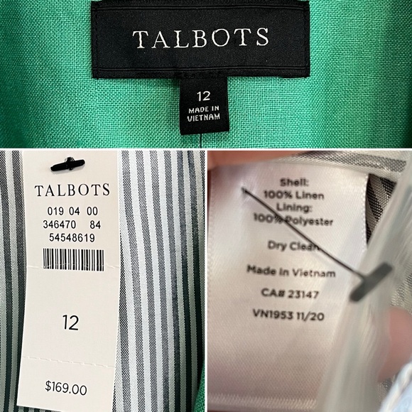 NWT Talbot's Classic Linen Blazer Green Size 12 - Picture 7 of 9